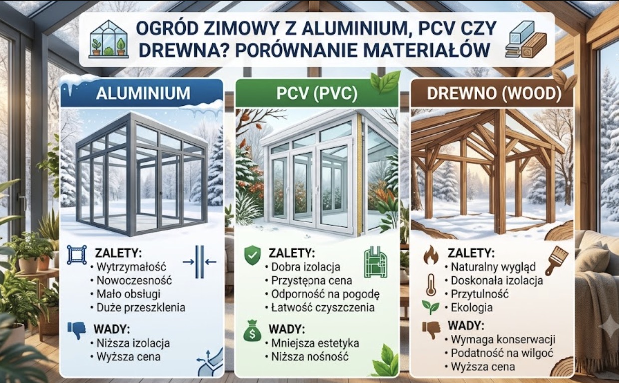 Ogród zimowy z aluminium, PCV czy drewna? Porównanie materiałów