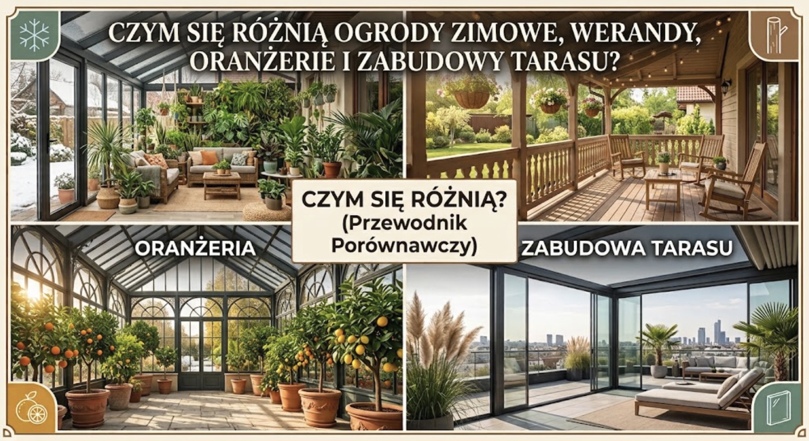 Ogród zimowy, weranda, oranżeria, zabudowa tarasu — czym się różnią