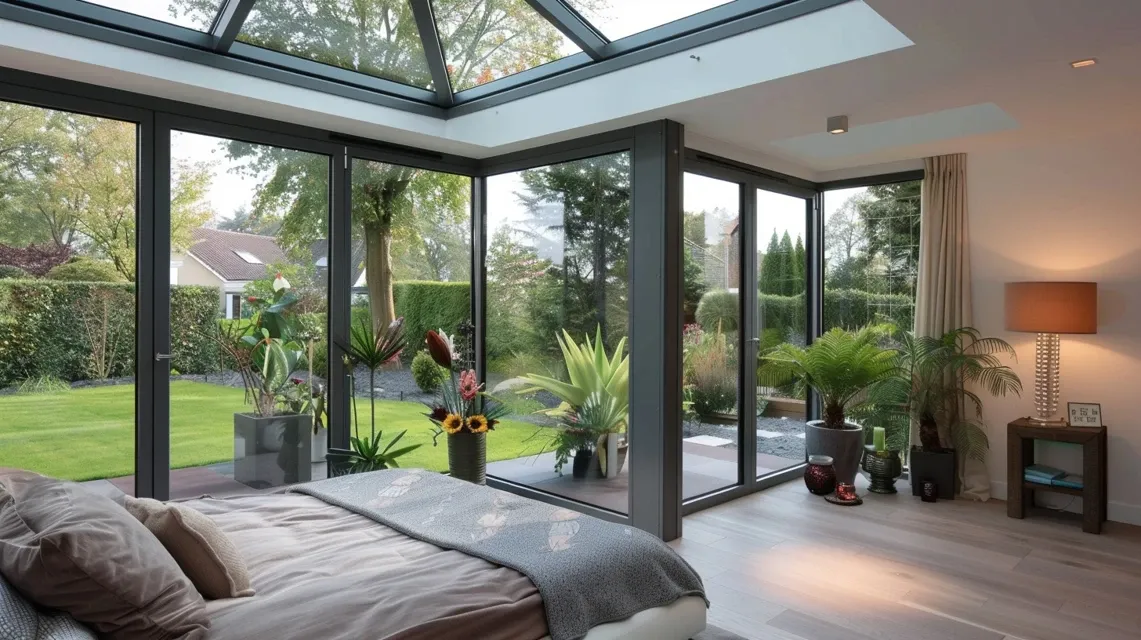 Ogród zimowy typu Home Extension jako sypialnia w domu